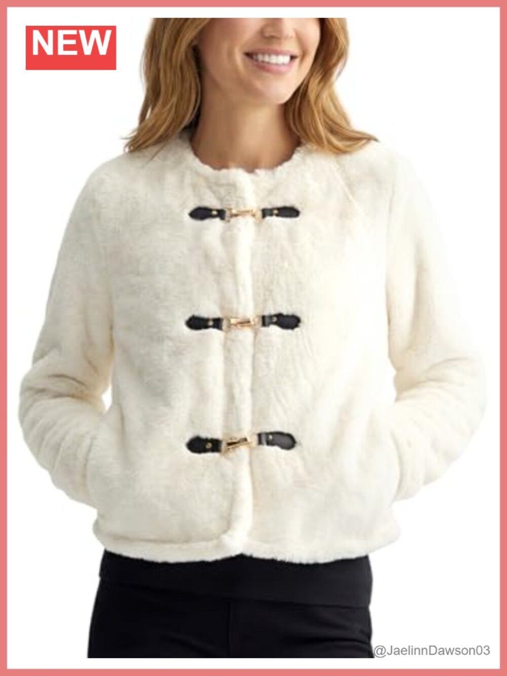 Womens Faux Fur Coat Cropped Fluffy Shearling Jacket Metal Buckle Warm